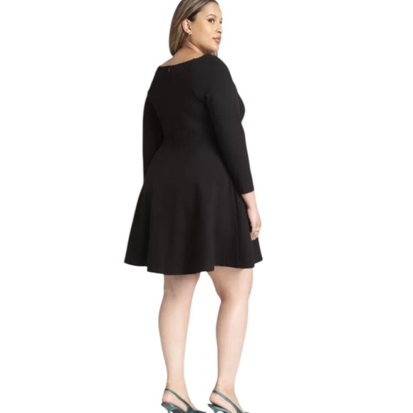 Eloquii Black Square Neck Long Sleeve Fit And Flare Cocktail Dress - Picture 2 of 9
